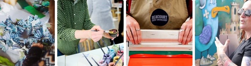 Textile making workshops at Ulster Folk Museum, Eden Pottery, Seacourt Print Workshop and Carla Hodgson Street Art Walking Tours
